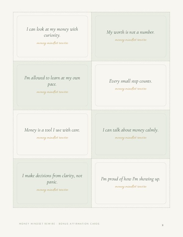 A printable sheet of eight affirmation cards